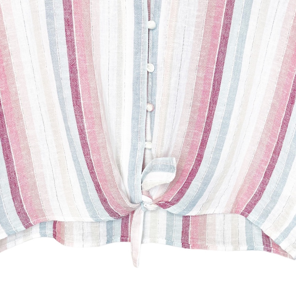 Rails Thea Tropic Stripe Button Front Tie Linen Short Sleeve Top - Picture 4 of 6